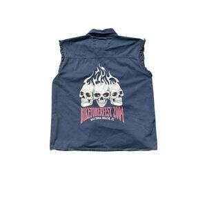 Biketoberfest 2004 Y2K Skull Cut-Off Vest Navy Blue/Red – XL